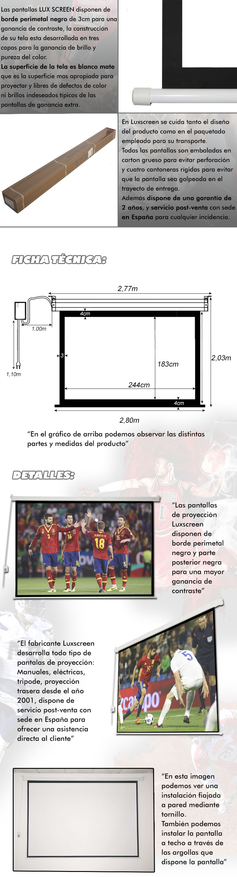 esta pantalla de proyeccion motorizada para proyector dispone de mando a distancia inalámbrico y mando de pared, podrá controlar el ajuste de altura y frenado desde el mando a distancia que dispone la pantalla de proyeccion motorizada de 120 pulgadas