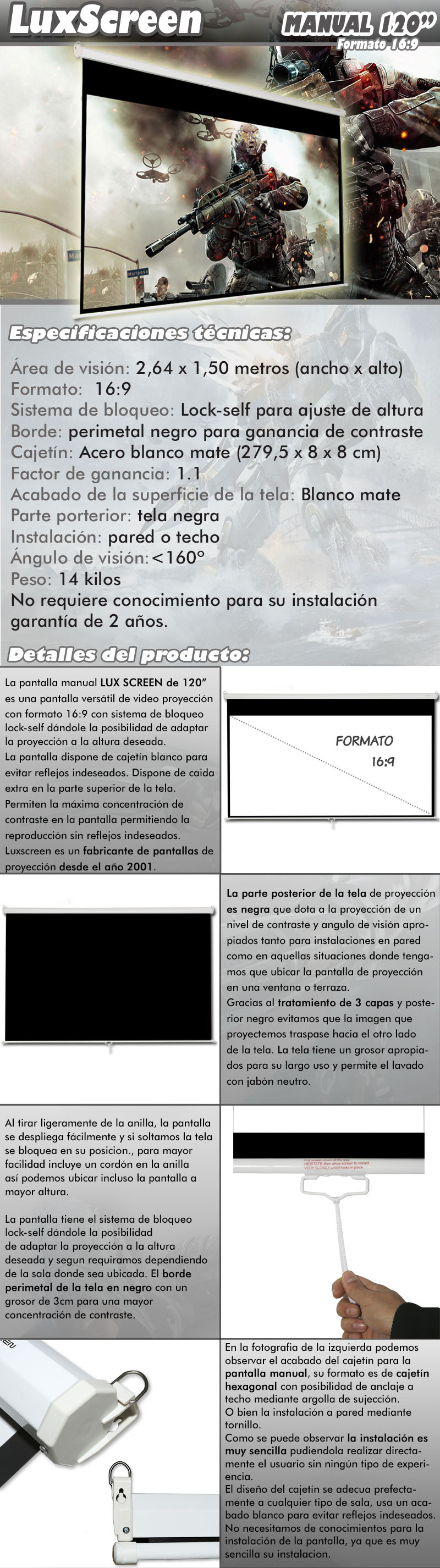 pantalla de proyeccion manual de 120