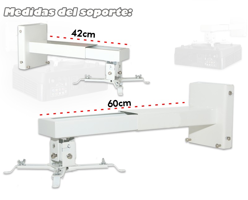 las medidas del soporte de pared para proyector son 42cm hasta 60cm