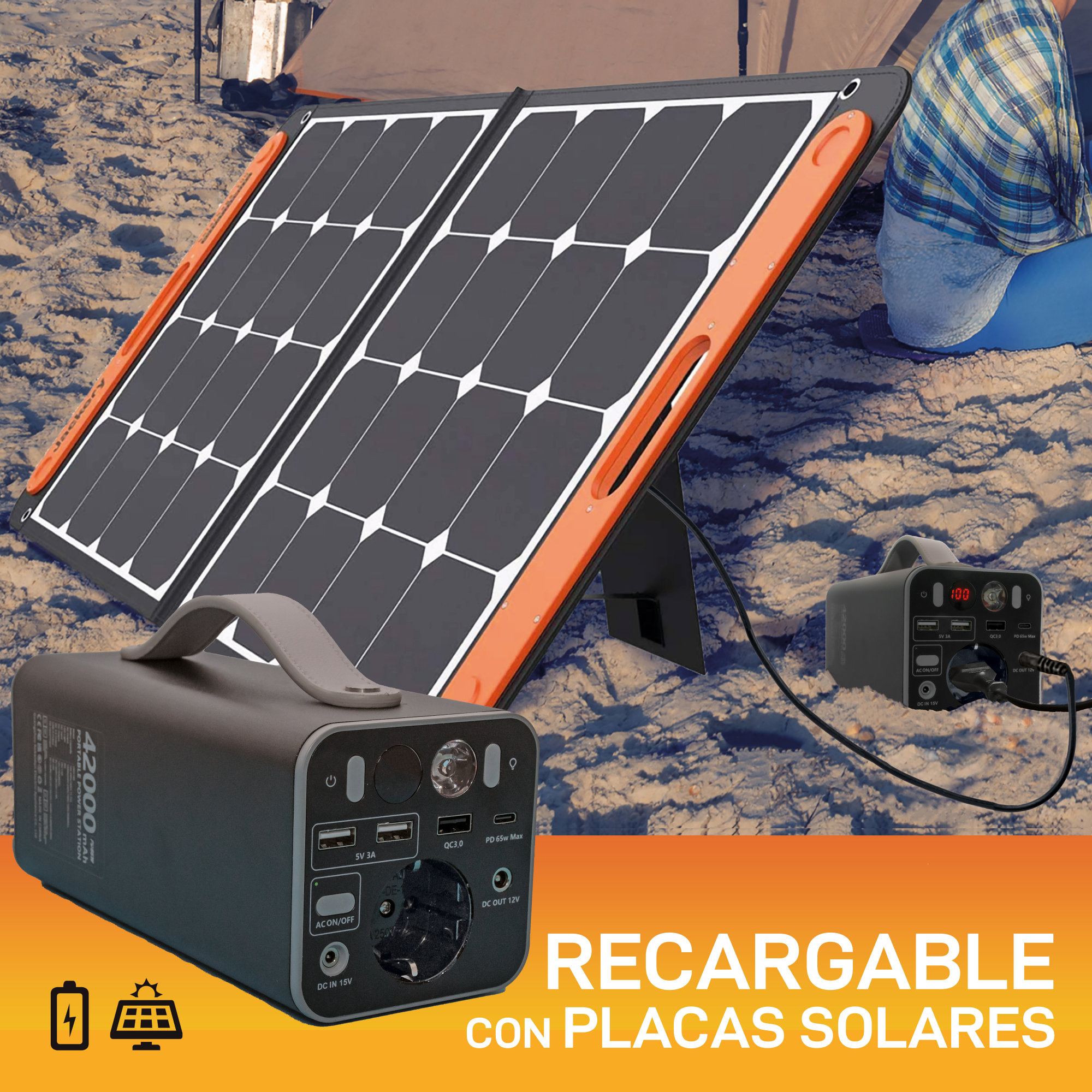 Generador Solar Portátil 155.4Wh, AC/DC/USB, Batería de Litio
