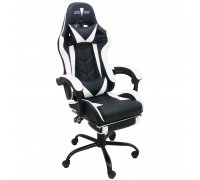 Unicview Silla Gaming Blanca y Negra, con reposapiés