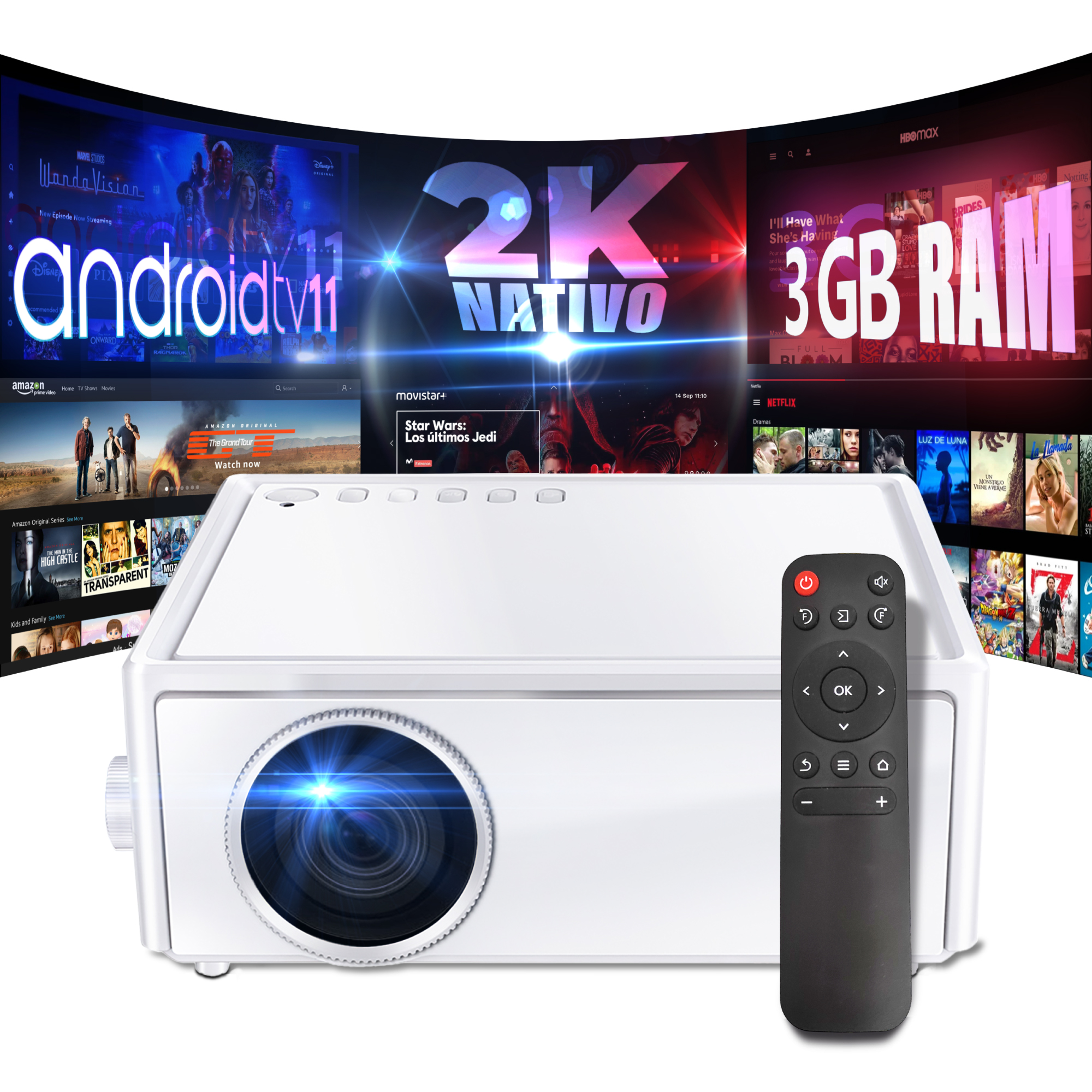 Unicview FV200 2K Nativo, Android 11, 3GB RAM > Tipos de proyector >  Proyectores baratos